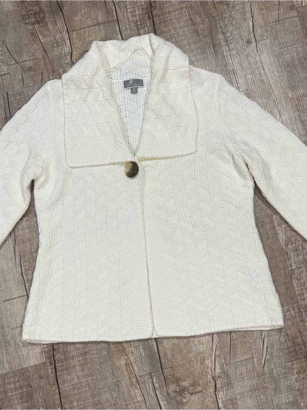 JM Collection Cream Textured Knit Single-Button Cardigan - Picture 2 of 3